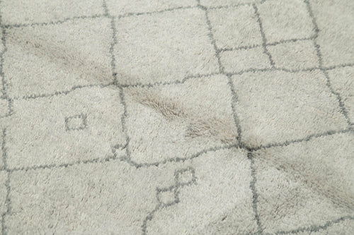 Purpleocco Grey Geometric Wool Cotton Handmade Rug 5'1'' x 6'10''