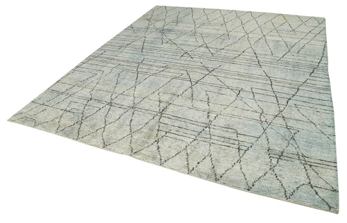 Purpleocco Beige Geometric Wool Cotton Handmade Rug 8'0'' x 9'10''