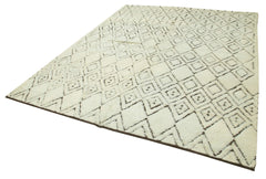 Purpleocco Beige Geometric Wool Cotton Handmade Rug 7'9'' x 9'7''