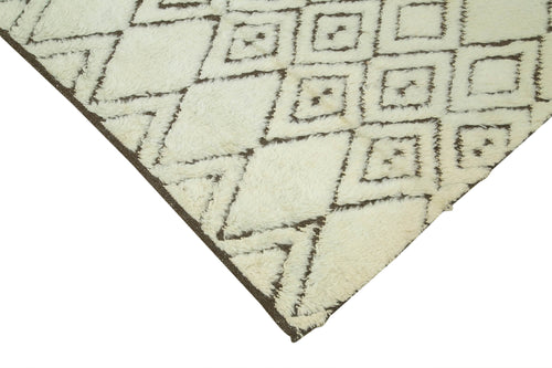 Purpleocco Beige Geometric Wool Cotton Handmade Rug 7'9'' x 9'7''