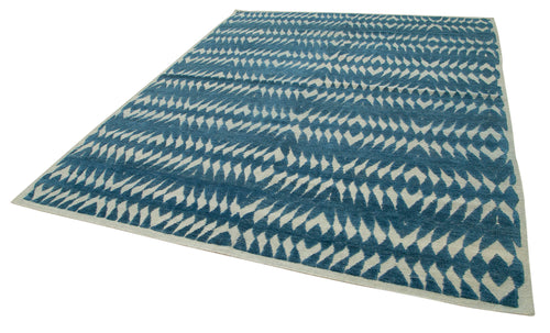 Purpleocco Blue Geometric Wool Cotton Handmade Rug 8'0'' x 10'1''