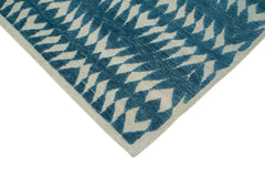Purpleocco Blue Geometric Wool Cotton Handmade Rug 8'0'' x 10'1''