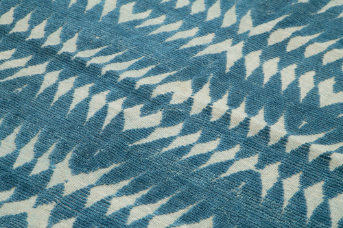 Purpleocco Blue Geometric Wool Cotton Handmade Rug 8'0'' x 10'1''