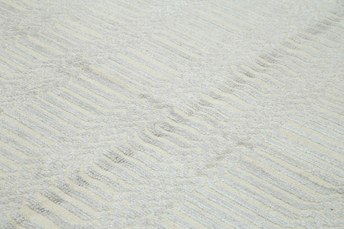 Purpleocco Grey Geometric Wool Cotton Handmade Rug 8'0'' x 10'1''