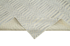 Purpleocco Grey Geometric Wool Cotton Handmade Rug 8'0'' x 10'1''