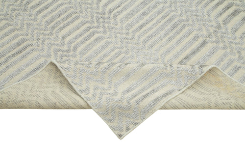 Purpleocco Grey Geometric Wool Cotton Handmade Rug 8'0'' x 10'1''