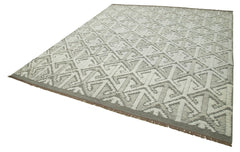 Purpleocco Grey Geometric Wool Cotton Handmade Rug 8'0'' x 10'0''