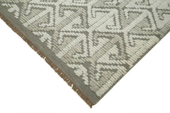 Purpleocco Grey Geometric Wool Cotton Handmade Rug 8'0'' x 10'0''
