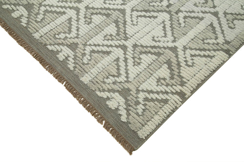 Purpleocco Grey Geometric Wool Cotton Handmade Rug 8'0'' x 10'0''