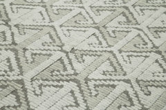 Purpleocco Grey Geometric Wool Cotton Handmade Rug 8'0'' x 10'0''