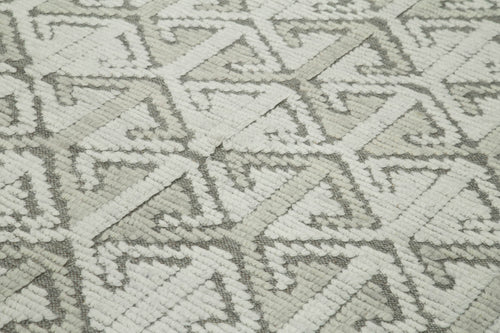 Purpleocco Grey Geometric Wool Cotton Handmade Rug 8'0'' x 10'0''