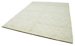Purpleocco Beige Geometric Wool Cotton Handmade Rug 7'9'' x 9'8''