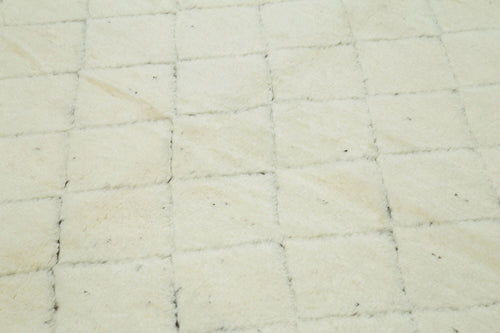 Purpleocco Beige Geometric Wool Cotton Handmade Rug 7'9'' x 9'8''