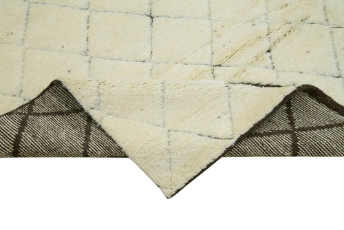 Purpleocco Beige Geometric Wool Cotton Handmade Rug 7'9'' x 9'8''