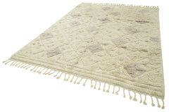 Purpleocco Beige Geometric Wool Cotton Handmade Rug 7'8'' x 9'9''