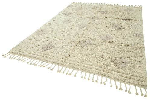 Purpleocco Beige Geometric Wool Cotton Handmade Rug 7'8'' x 9'9''