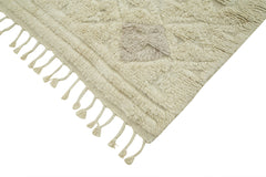 Purpleocco Beige Geometric Wool Cotton Handmade Rug 7'8'' x 9'9''