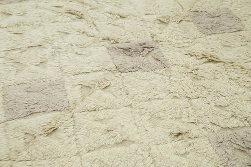 Purpleocco Beige Geometric Wool Cotton Handmade Rug 7'8'' x 9'9''