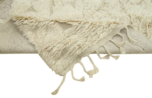 Purpleocco Beige Geometric Wool Cotton Handmade Rug 7'8'' x 9'9''