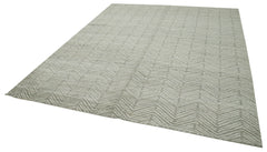 Purpleocco Grey Geometric Wool Cotton Handmade Rug 8'0'' x 9'10''
