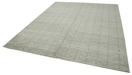 Purpleocco Grey Geometric Wool Cotton Handmade Rug 8'0'' x 9'10''