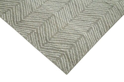 Purpleocco Grey Geometric Wool Cotton Handmade Rug 8'0'' x 9'10''