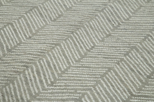 Purpleocco Grey Geometric Wool Cotton Handmade Rug 8'0'' x 9'10''
