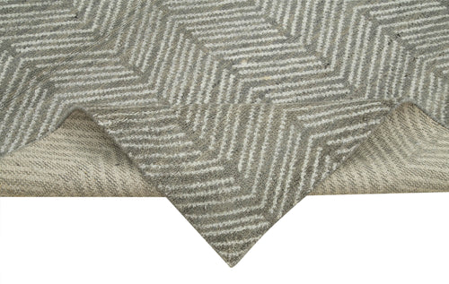 Purpleocco Grey Geometric Wool Cotton Handmade Rug 8'0'' x 9'10''