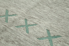 Purpleocco Grey Geometric Wool Cotton Handmade Rug 7'9'' x 9'9''