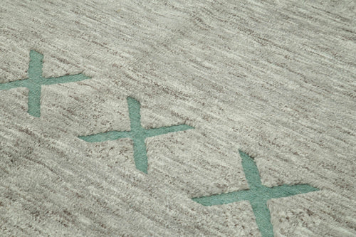 Purpleocco Grey Geometric Wool Cotton Handmade Rug 7'9'' x 9'9''