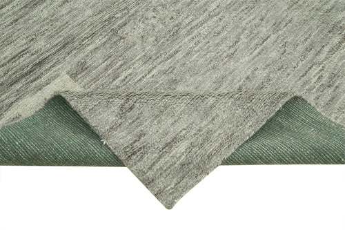 Purpleocco Grey Geometric Wool Cotton Handmade Rug 7'9'' x 9'9''