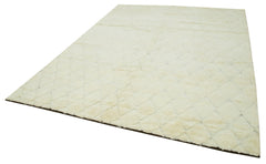 Purpleocco Beige Geometric Wool Cotton Handmade Rug 7'10'' x 9'10''