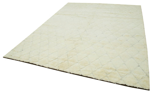 Purpleocco Beige Geometric Wool Cotton Handmade Rug 7'10'' x 9'10''