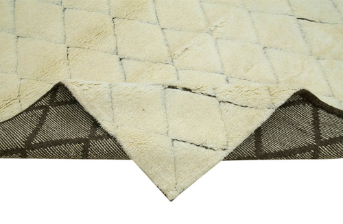 Purpleocco Beige Geometric Wool Cotton Handmade Rug 7'10'' x 9'10''