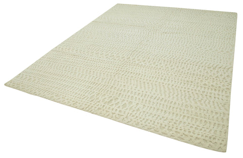 Purpleocco Beige Geometric Wool Cotton Handmade Rug 8'0'' x 10'0''