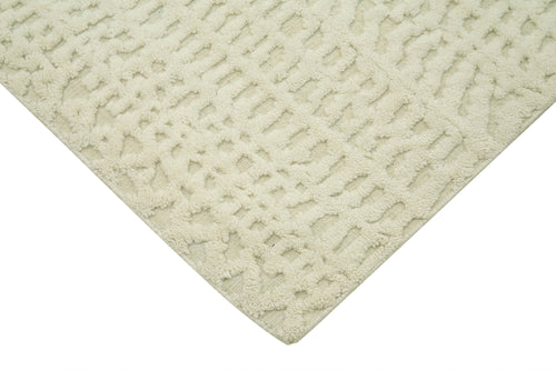 Purpleocco Beige Geometric Wool Cotton Handmade Rug 8'0'' x 10'0''