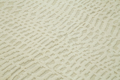 Purpleocco Beige Geometric Wool Cotton Handmade Rug 8'0'' x 10'0''