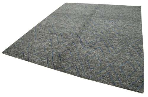 Purpleocco Grey Geometric Wool Cotton Handmade Rug 8'0'' x 10'0''