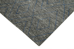 Purpleocco Grey Geometric Wool Cotton Handmade Rug 8'0'' x 10'0''