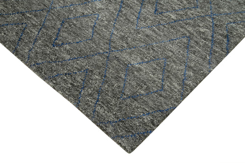 Purpleocco Grey Geometric Wool Cotton Handmade Rug 8'0'' x 10'0''