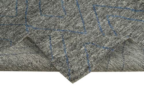 Purpleocco Grey Geometric Wool Cotton Handmade Rug 8'0'' x 10'0''