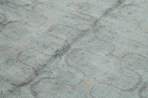 Purpleocco Grey Geometric Wool Cotton Handmade Rug 7'8'' x 9'10''