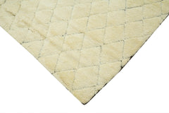 Purpleocco Beige Geometric Wool Cotton Handmade Rug 7'11'' x 8'3''