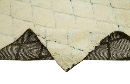 Purpleocco Beige Geometric Wool Cotton Handmade Rug 7'11'' x 8'3''