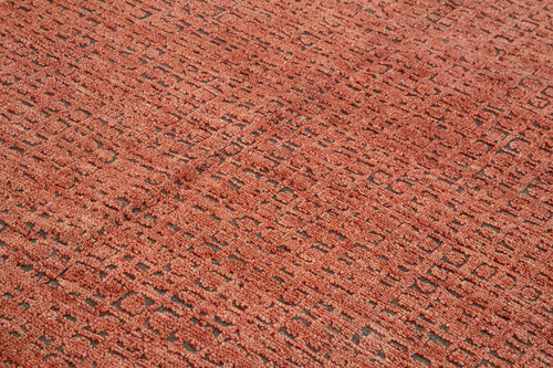 Purpleocco Red Geometric Wool Cotton Handmade Rug 7'4'' x 11'0''