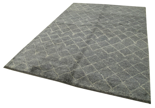 Purpleocco Grey Geometric Wool Cotton Handmade Rug 6'4'' x 9'1''