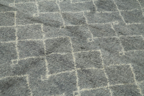 Purpleocco Grey Geometric Wool Cotton Handmade Rug 6'4'' x 9'1''