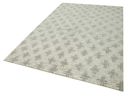 Purpleocco Beige Geometric Wool Cotton Handmade Rug 6'0'' x 9'0''
