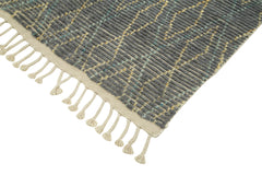 Purpleocco Grey Geometric Wool Cotton Handmade Rug 5'0'' x 8'0''