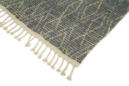 Purpleocco Grey Geometric Wool Cotton Handmade Rug 5'0'' x 8'0''